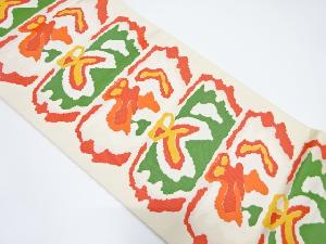 未使用品　横段に抽象模様織り出し袋帯